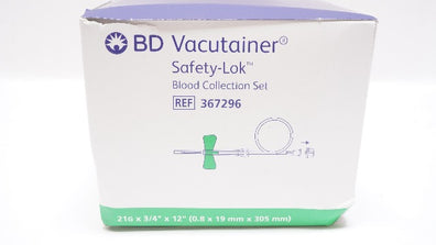 BD 367296 Vacutainer Safety-Lok Blood Collection Set 21G x 3/4 x 12in -Box of 50